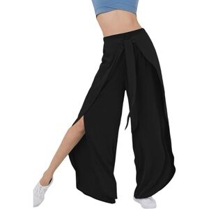 Halara Breezeful High Waisted Tie Front Palazzo Flowy Split Wide Leg Pants
